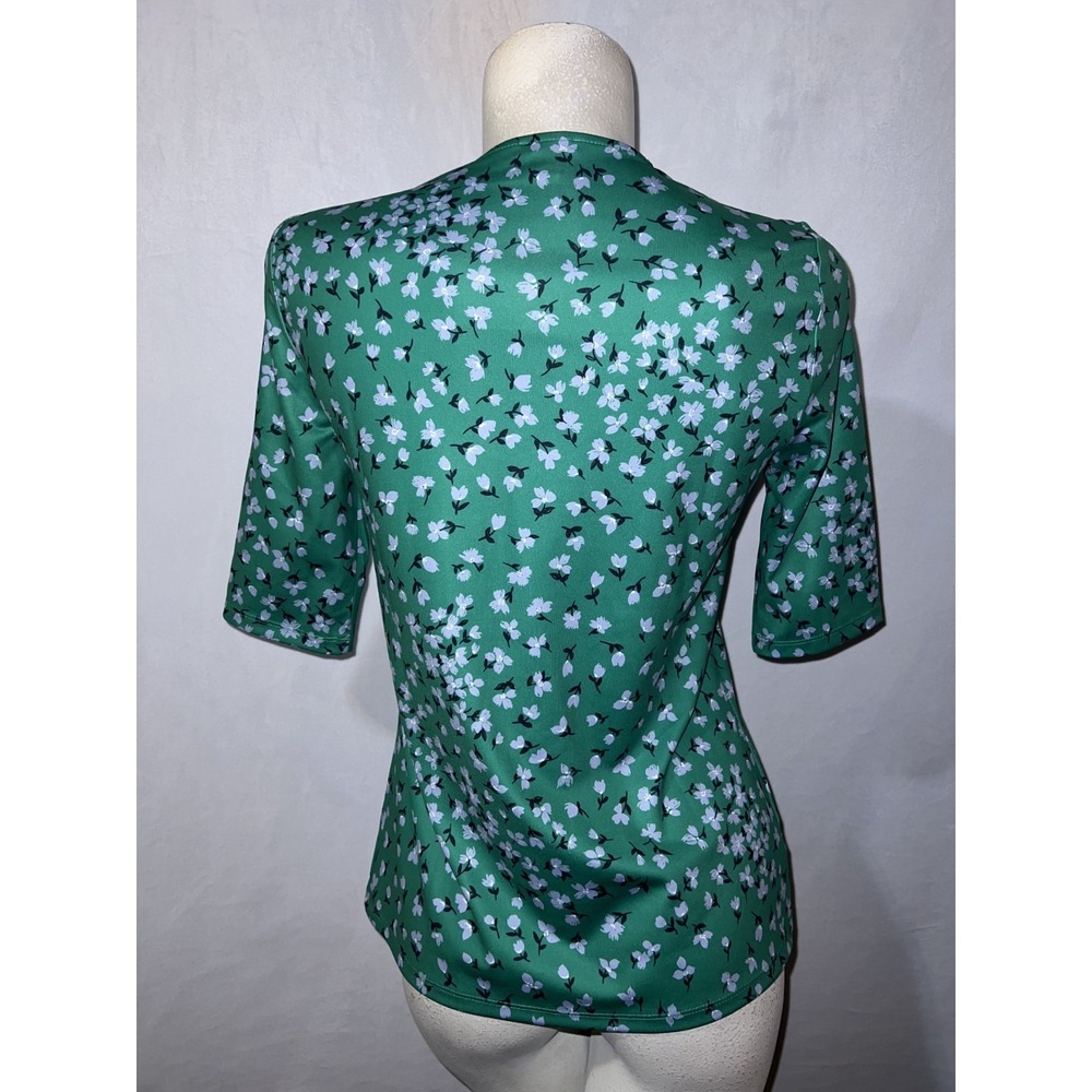Ann Taylor Top Floral Stretch Envelope Neck Shirt Women's Size M Green Half Slv - Picture 5 of 8